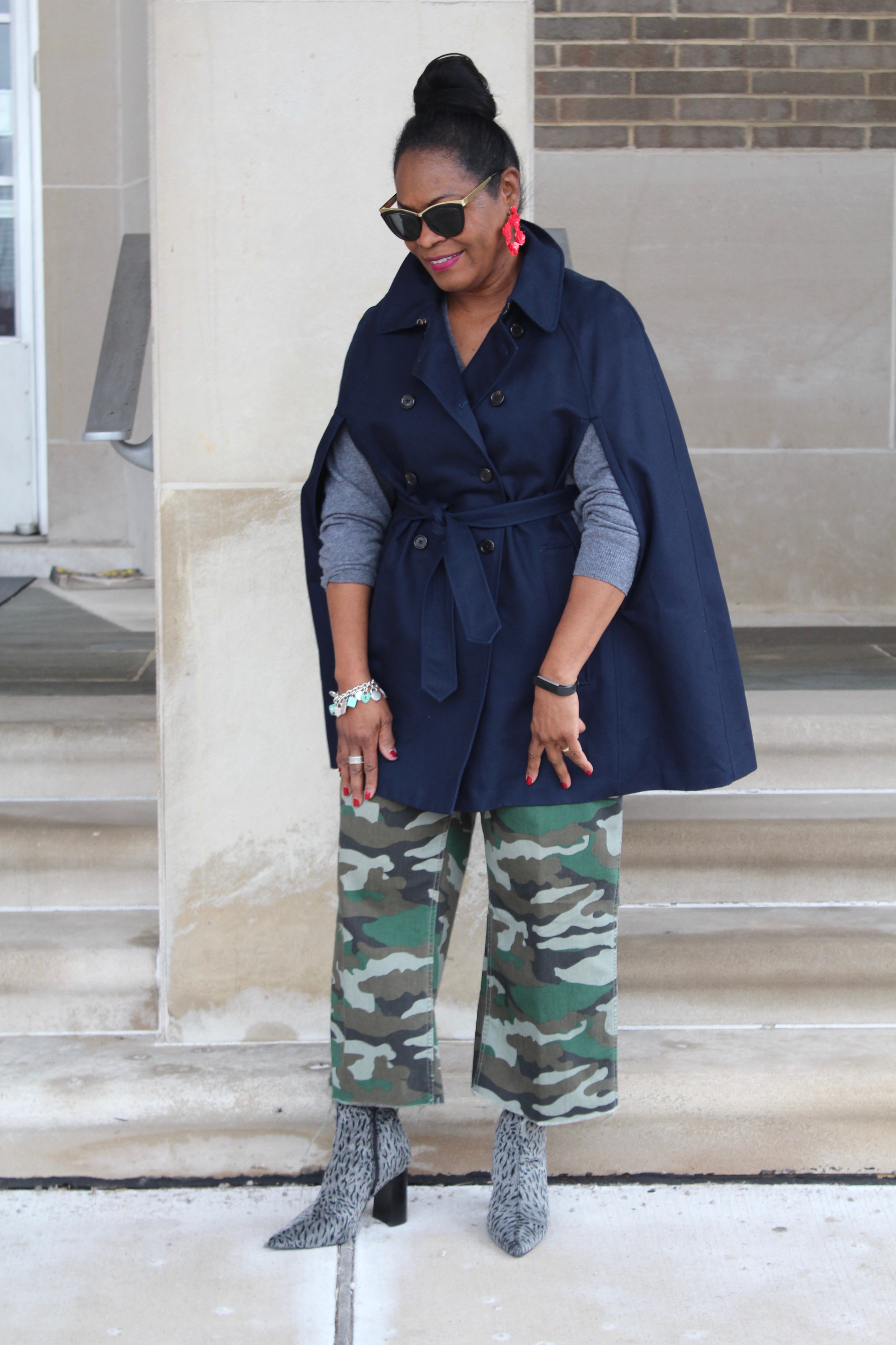 Difference Between Cold and Flu; J.Crew Trench Cape with J.Crew Camouflage Foundry Pant