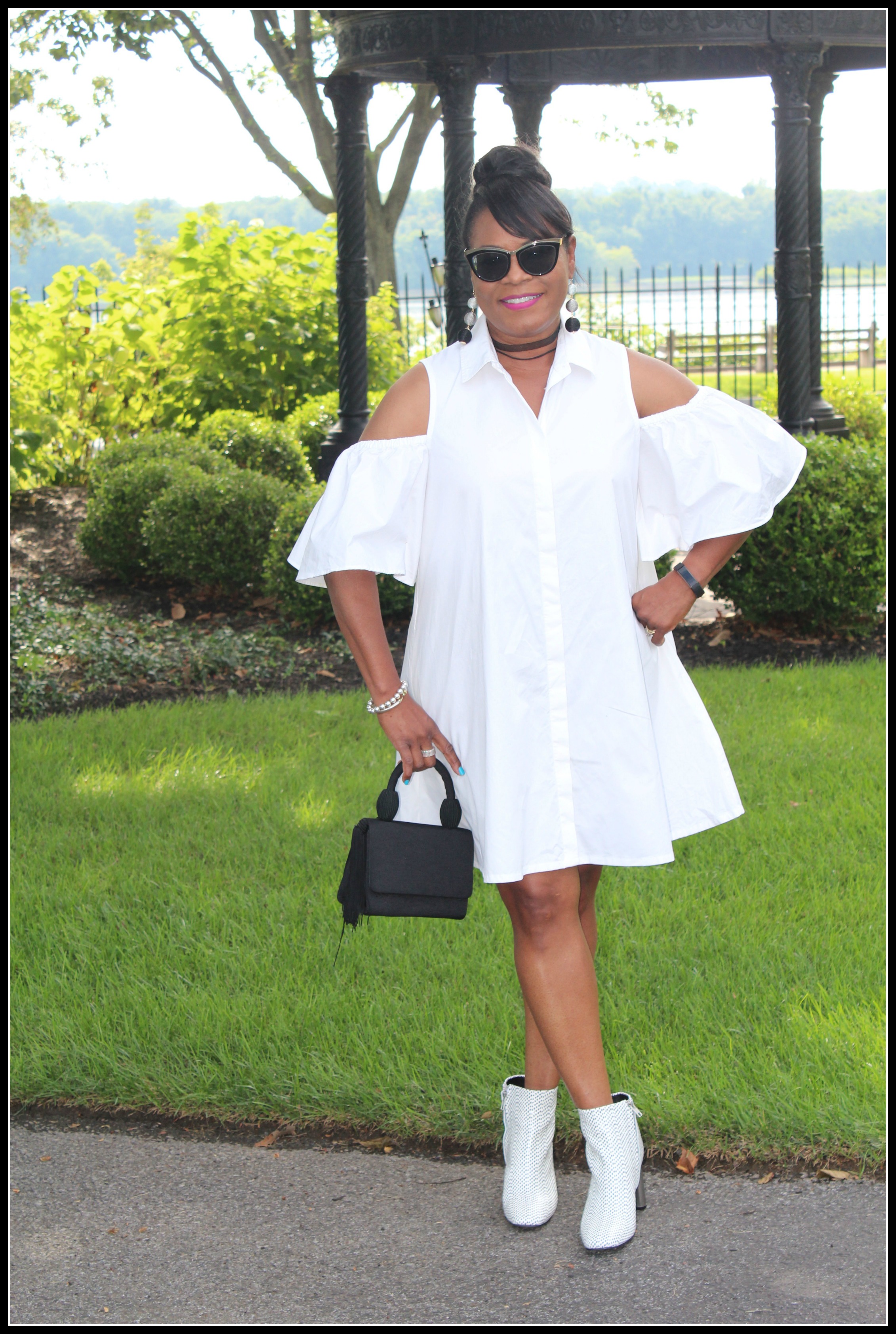 Go-Go Boots; Cold-SHoulder White Dress Fashion Over 50