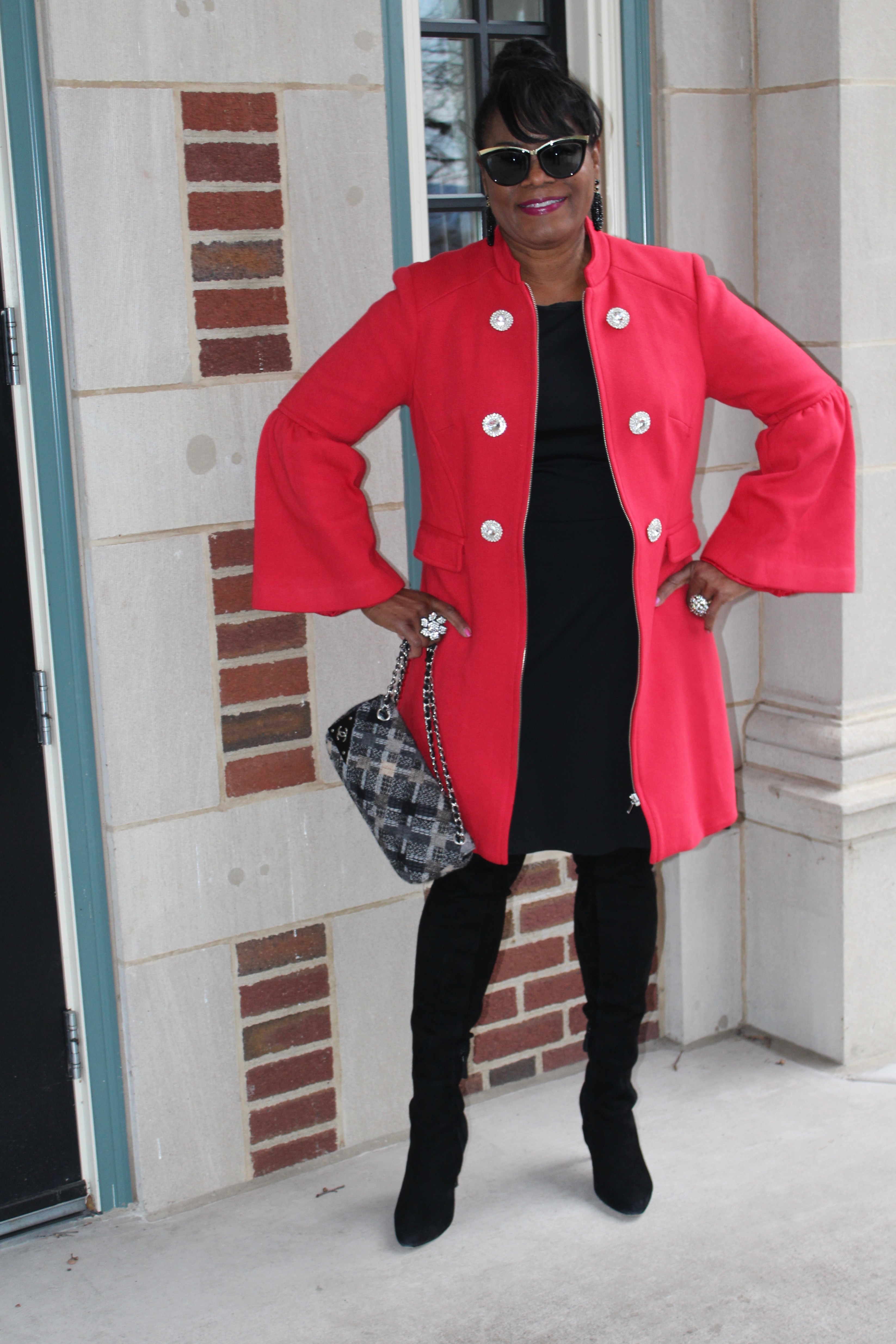 Birabiro Jewelry Trunk Show & Holiday Party; Macy's INC International Concepts Embellished Button Ponte Red Coat; Merry & Bright