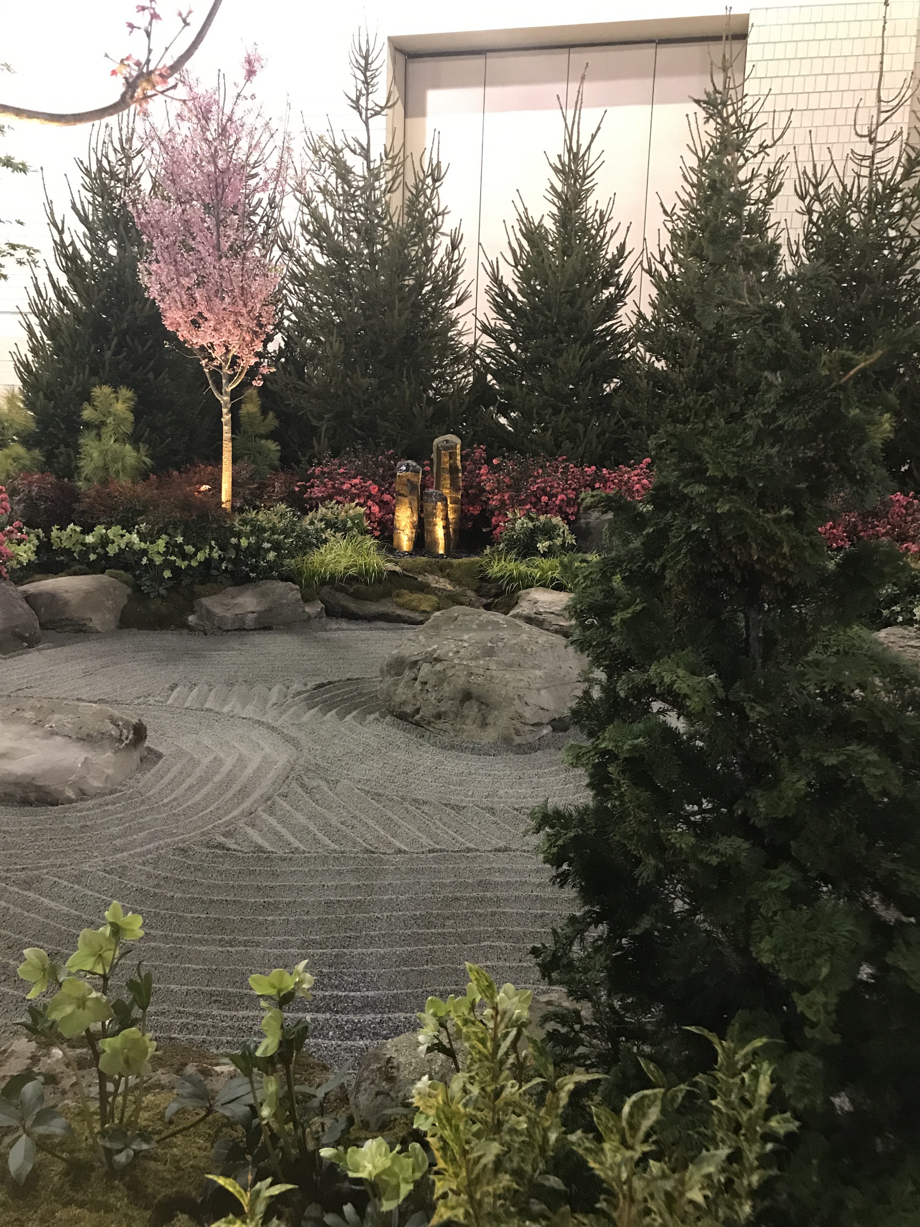 2018 Philly Flower Show; Japanese Sakuteiki garden with sand mimicking waves of water