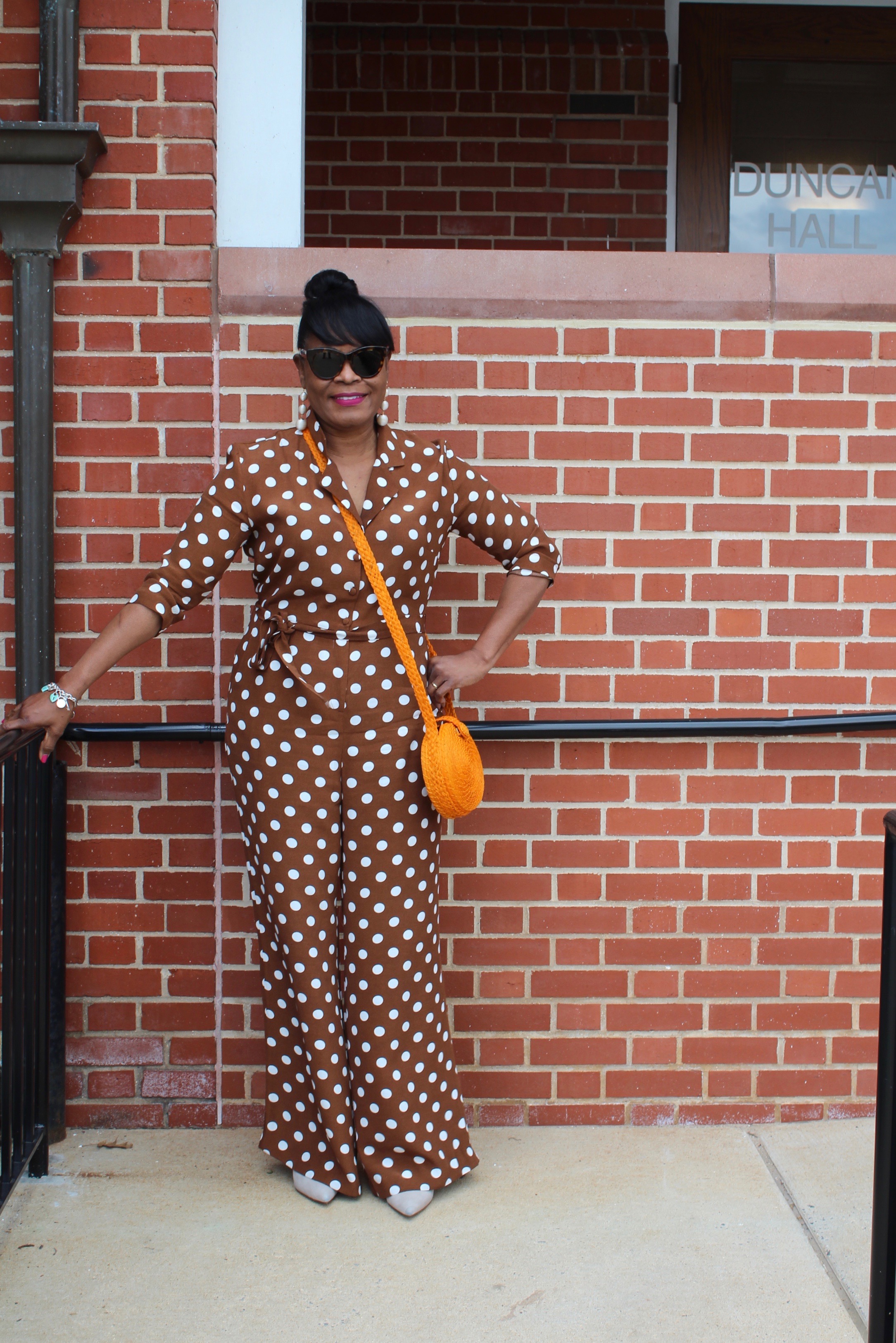 Spotlight on Mango Polka-Dot Jumpsuit; Circle Woven Cross Body Bag