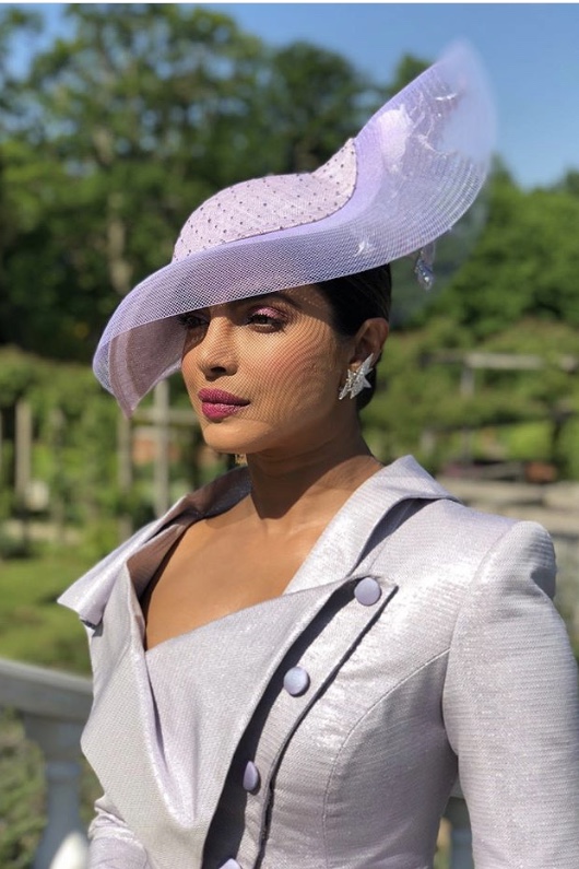 Actress Priyanka Chopra at Royal Wedding wearing Phillip Treacy