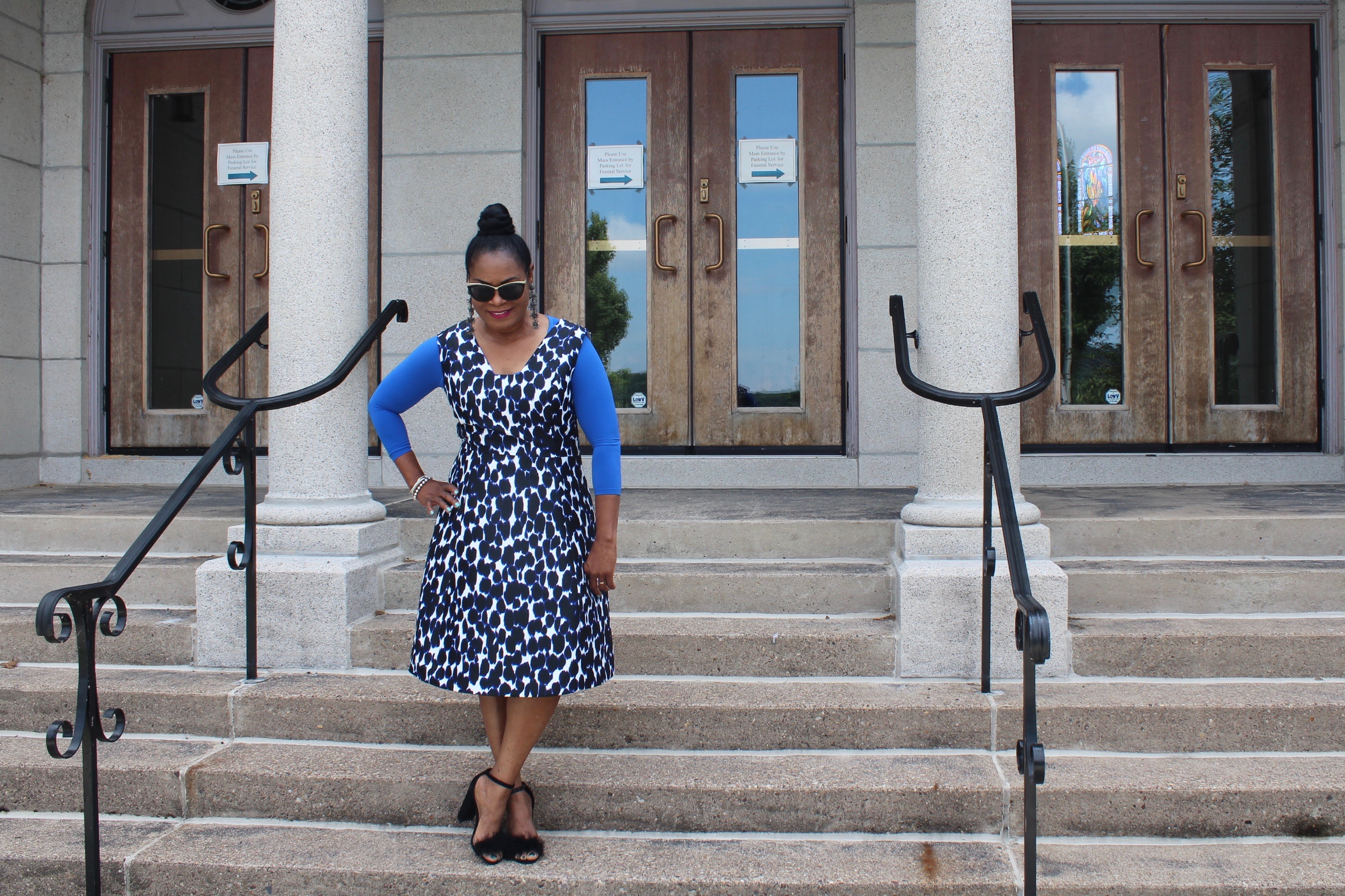 2017 Kate Spade A-Line Dress with Spanx Arm Tights and Steve Madden Carabu Suede Sandal